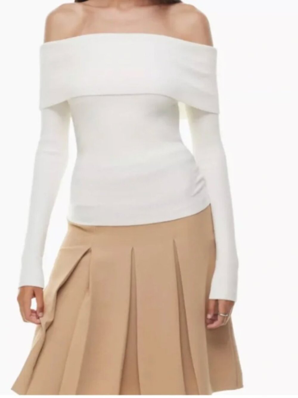Nola Sweater - Wilfred - Aritzia - Light Birch - Off the Shoulder